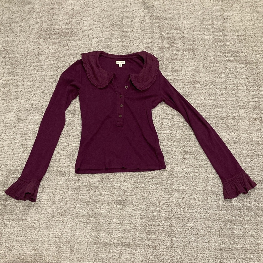Pilcro Deep Purple Ruffled Long Sleeve Top